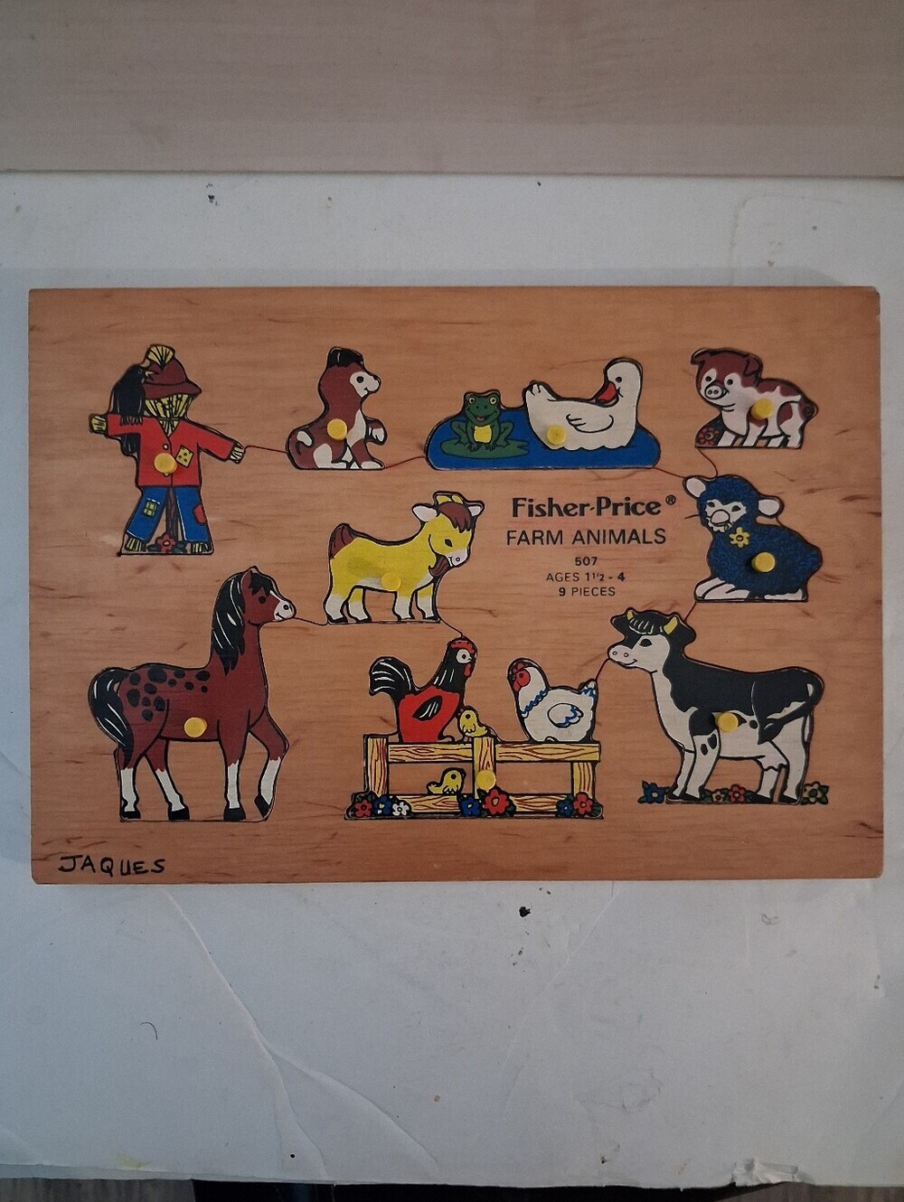 Vintage Fischer Price FARM ANIMALS Children's Peek A Boo Peg Puzzle